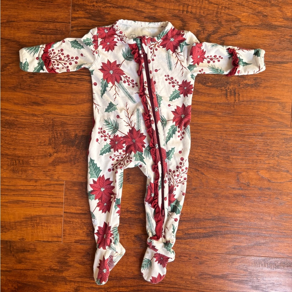 Girl’s Ruffle Butts Christmas Poinsettia Romper — Size 0-3 Months